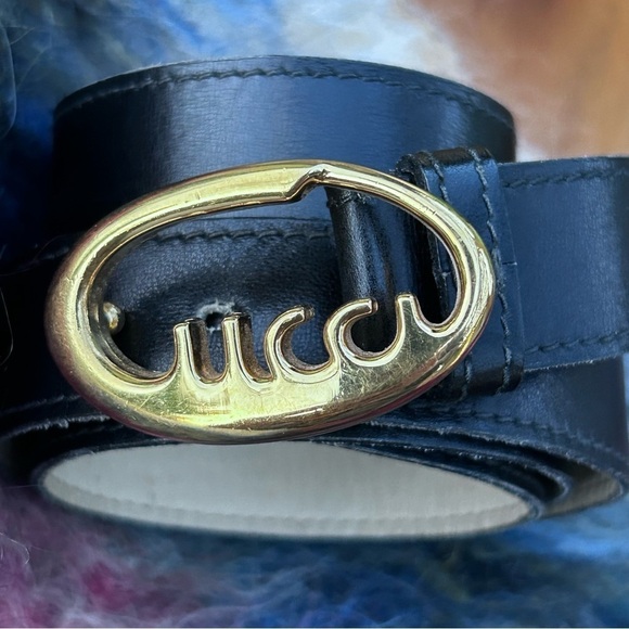 Vintage Gucci Gold Buckle & Black Leather Gucci Belt | Made in Italy | Size 36 - Picture 4 of 12